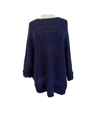 Ella Rafaella oversized knit wool blend sweater chunky boxy knit blue large/ XL